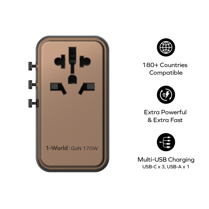 MOMAX 1-World 170W GAN 4 Port Travel Adapter- Sandstone MOMAX 1-World 170W GAN 4 Port Travel Adapter- Sandstone