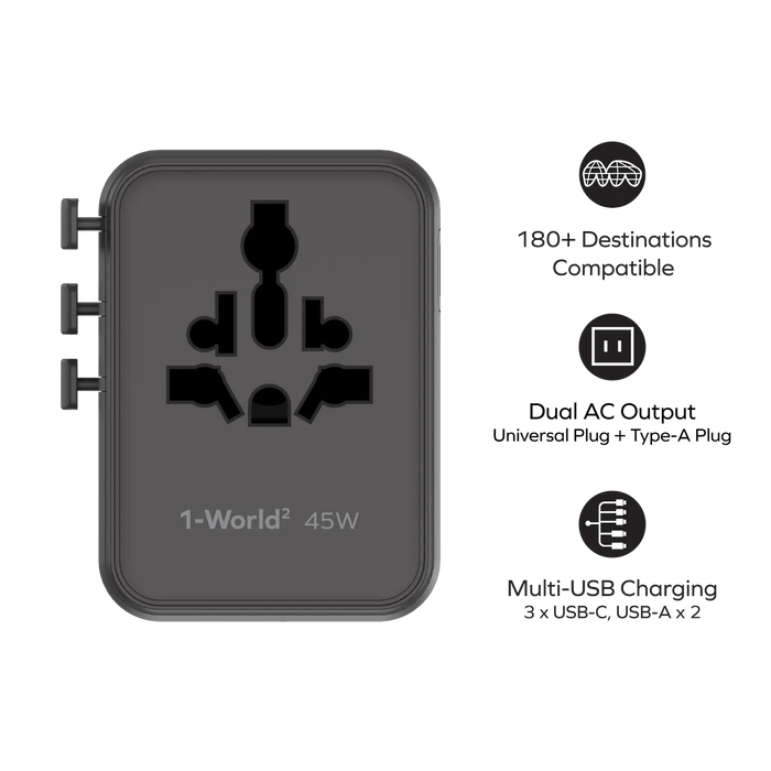 Momax 1-World 5-Ports Travel Charger (45W) Black Momax 1-World 5-Ports Travel Charger (45W) Black