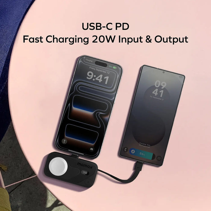 Momax I-Power X Pro Mini+ 5000mah Power Bank With Apple Watch Fast charger Black Momax I-Power X Pro Mini+ 5000mah Power Bank With Apple Watch Fast charger Black