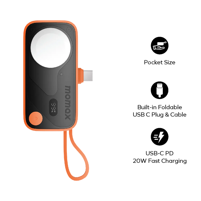Momax I-Power X Pro Mini+ 5000mah Power Bank With Apple Watch Fast charger Black Momax I-Power X Pro Mini+ 5000mah Power Bank With Apple Watch Fast charger Black