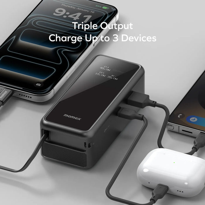 MOMAX 1-PAC-10000mAh 3IN1 HYBRID GAN BATTERY PACK WITH BUILT-IN RETRACTABLE CABLE MOMAX 1-PAC-10000mAh 3IN1 HYBRID GAN BATTERY PACK WITH BUILT-IN RETRACTABLE CABLE
