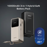 MOMAX 1-PAC-10000mAh 3IN1 HYBRID GAN BATTERY PACK WITH BUILT-IN RETRACTABLE CABLE