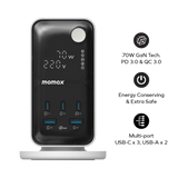 MOMAX 1-CHARGE 70W WORK FLOW 6-OUTLET DIGITAL DISPLAY POWER TOWER WITH USB