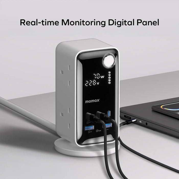 MOMAX 1-CHARGE 70W WORK FLOW 6-OUTLET DIGITAL DISPLAY POWER TOWER WITH USB MOMAX 1-CHARGE 70W WORK FLOW 6-OUTLET DIGITAL DISPLAY POWER TOWER WITH USB