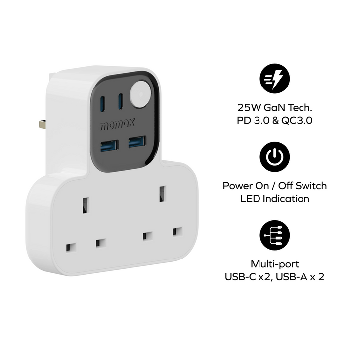 MOMAX 1-CHARGER WORK FLOW T-SHAPED EXTENTION 2 SOCKET MOMAX 1-CHARGER WORK FLOW T-SHAPED EXTENTION 2 SOCKET