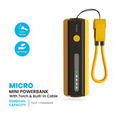 Micro Mini Powerbank With Torch & Built-In Cable