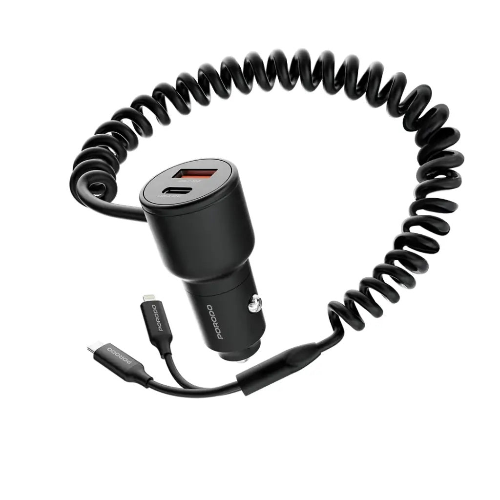 Porodo Dual Port Car Charger Integrated C+L Cables