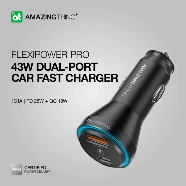 AMAZINGTHING Flexi power Pro 43W Tri-Port Car Charger AMAZINGTHING Flexi power Pro 43W Tri-Port Car Charger