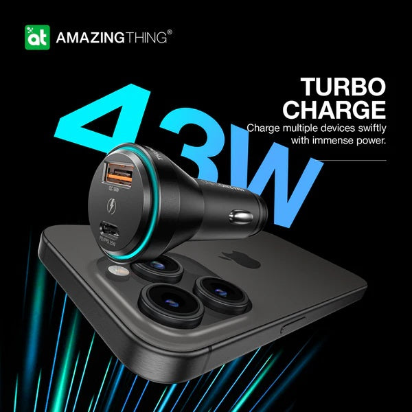 AMAZINGTHING Flexi power Pro 43W Tri-Port Car Charger AMAZINGTHING Flexi power Pro 43W Tri-Port Car Charger