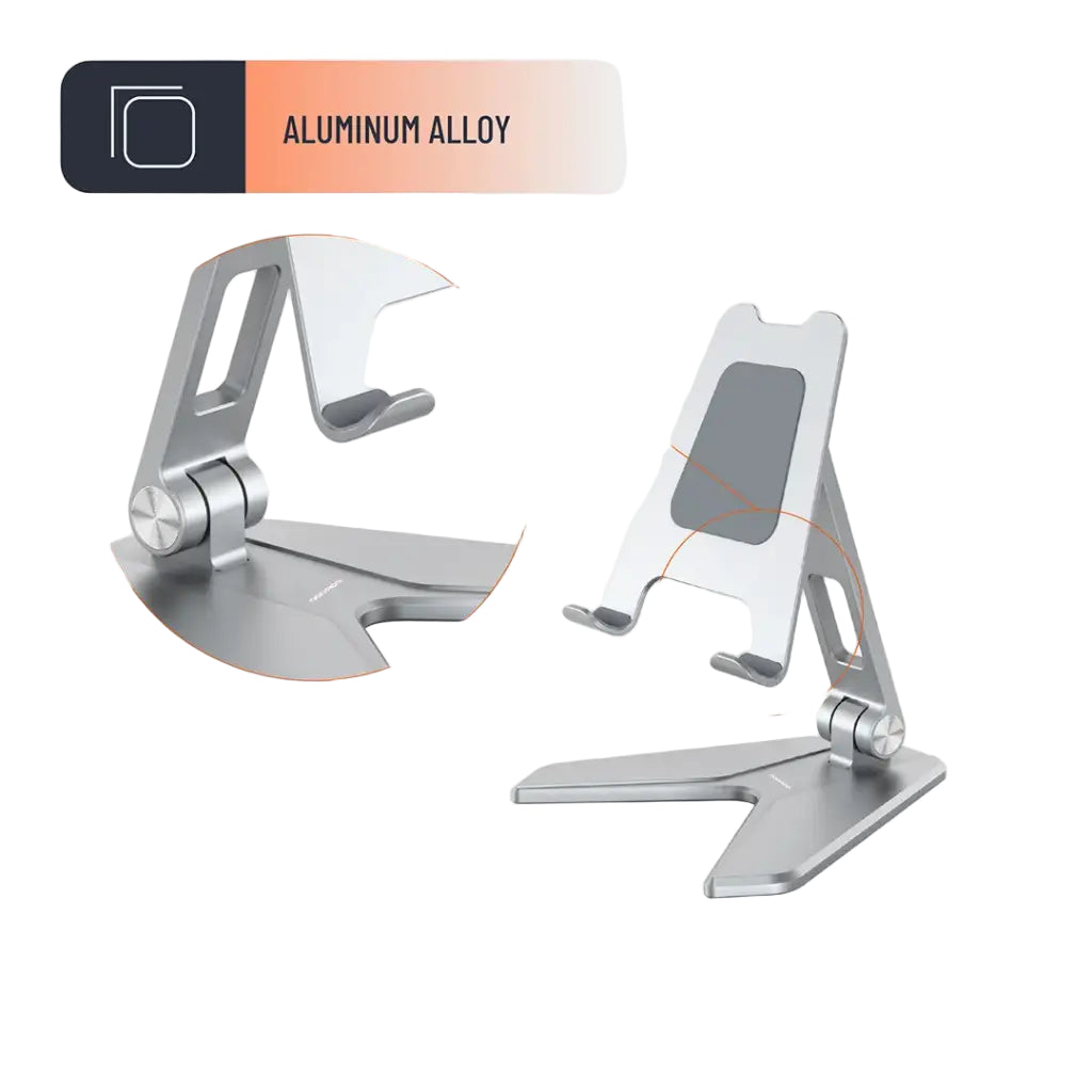 Porodo 180 Adjustable Aluminum Phone Holder - Silver Porodo 180 Adjustable Aluminum Phone Holder - Silver