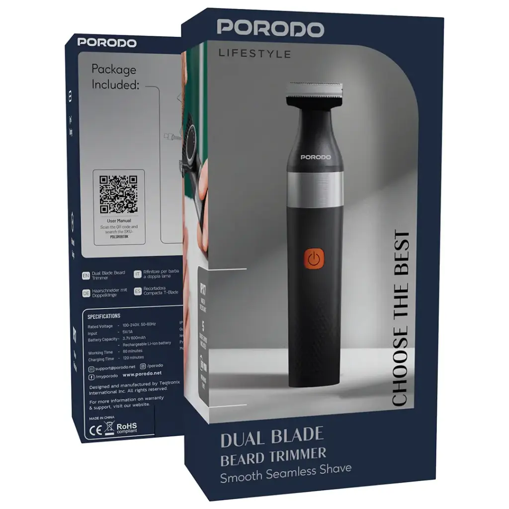 PORODO LIFESTYLE RECHARGABE DUAL BLADE TRIMMER 600MAH - BLACK PORODO LIFESTYLE RECHARGABE DUAL BLADE TRIMMER 600MAH - BLACK