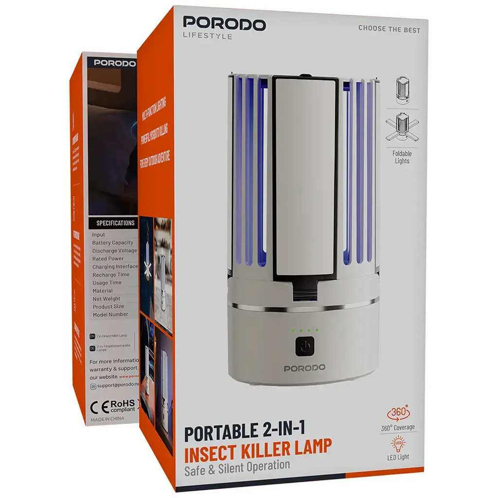 Porodo Lifestyle Portable 2-in-1 Insect Killer Lamp with Safe & Silent Operation - White Porodo Lifestyle Portable 2-in-1 Insect Killer Lamp with Safe & Silent Operation - White