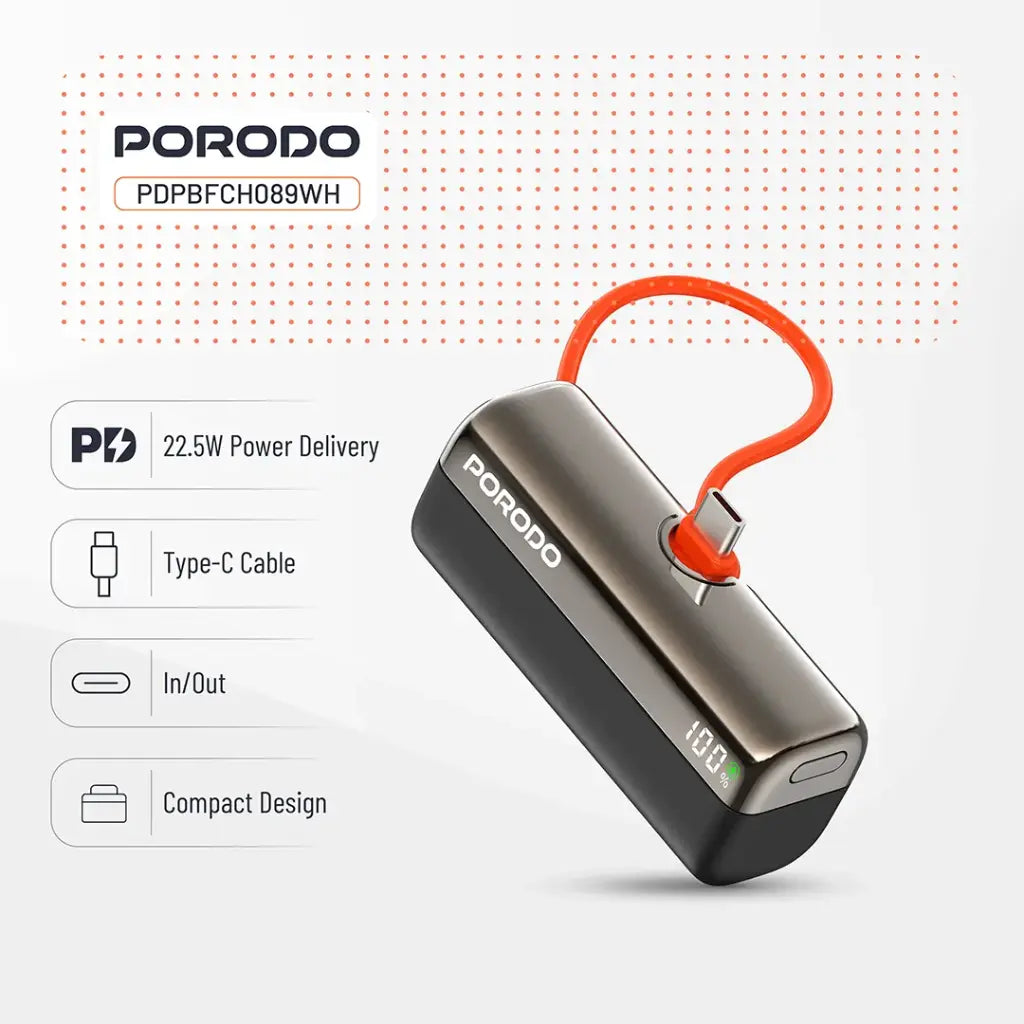 Porodo Pocket Volt 5000mAh Power Bank Porodo Pocket Volt 5000mAh Power Bank