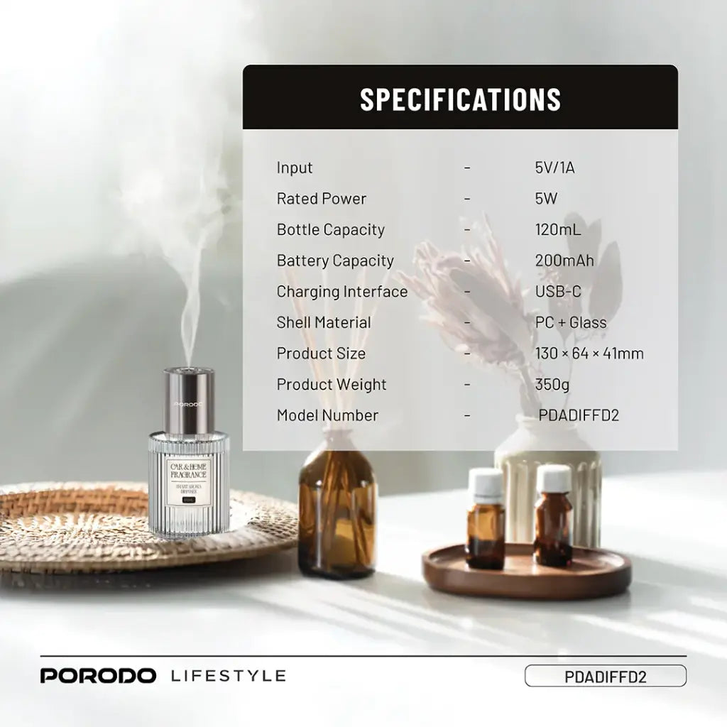 Porodo Lifestyle Grasse Smart Aroma Diffuser - Silver Porodo Lifestyle Grasse Smart Aroma Diffuser - Silver