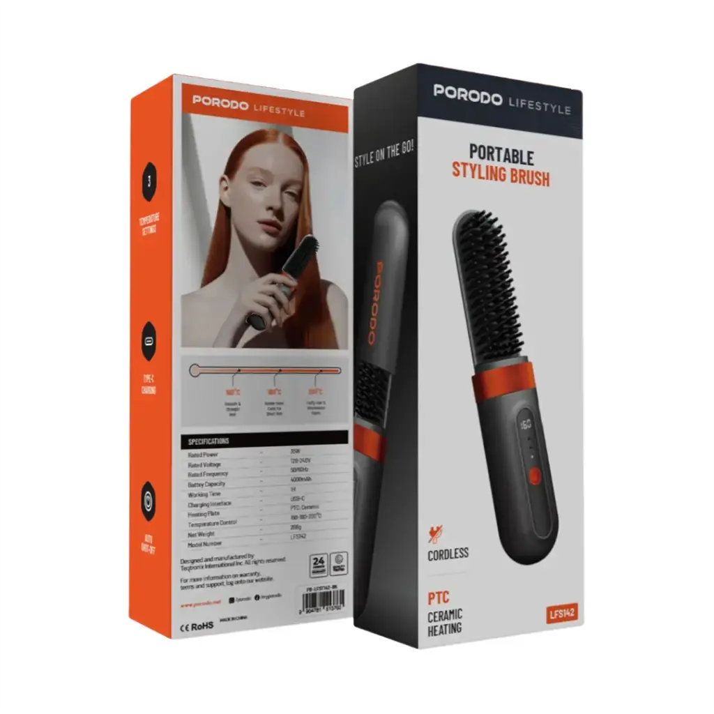 Porodo Lifestyle Portable Heated Styling Brush Porodo Lifestyle Portable Heated Styling Brush