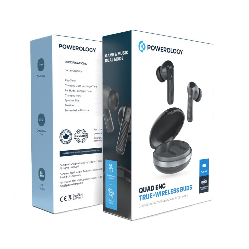 POWEROLOGY QUARD MIC ENC TWS EARPHONE- BLACK POWEROLOGY QUARD MIC ENC TWS EARPHONE- BLACK