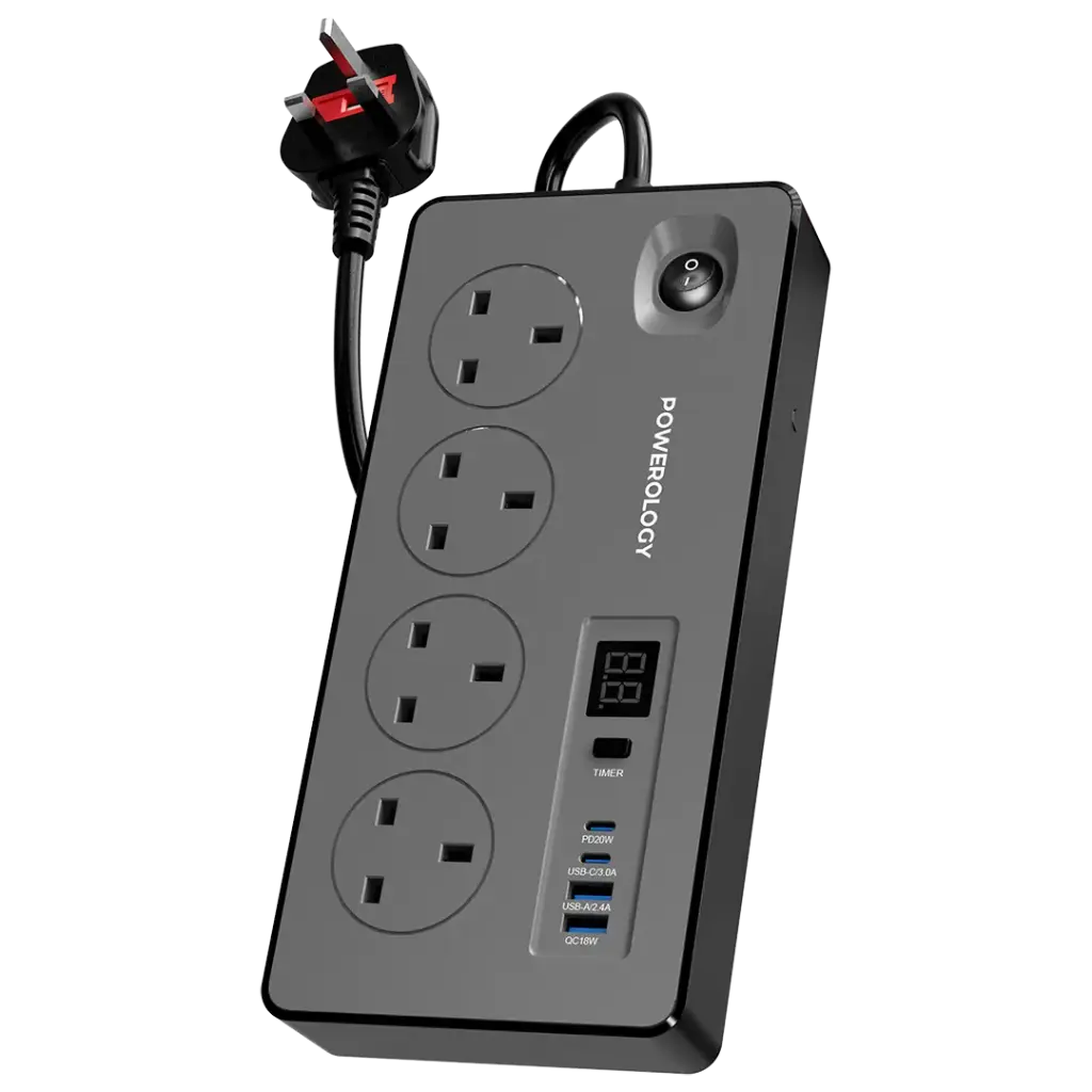 Powerology 4AC 2990W Power Strip - Black Powerology 4AC 2990W Power Strip - Black