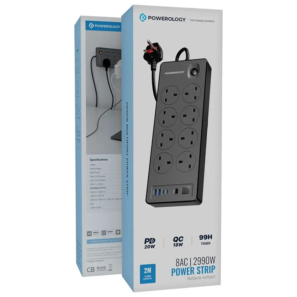 Powerology 8AC 2990W Power Strip PD 20W Powerology 8AC 2990W Power Strip PD 20W