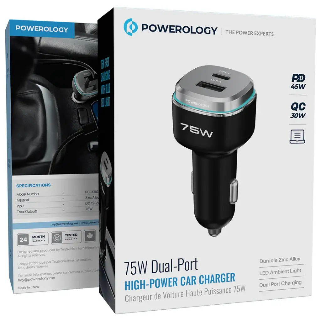 Powerology 75W Dual-Port High-Power Car Charger Powerology 75W Dual-Port High-Power Car Charger