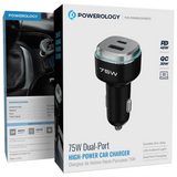 Powerology 75W Dual-Port High-Power Car Charger (C-Lightning Cable Included)