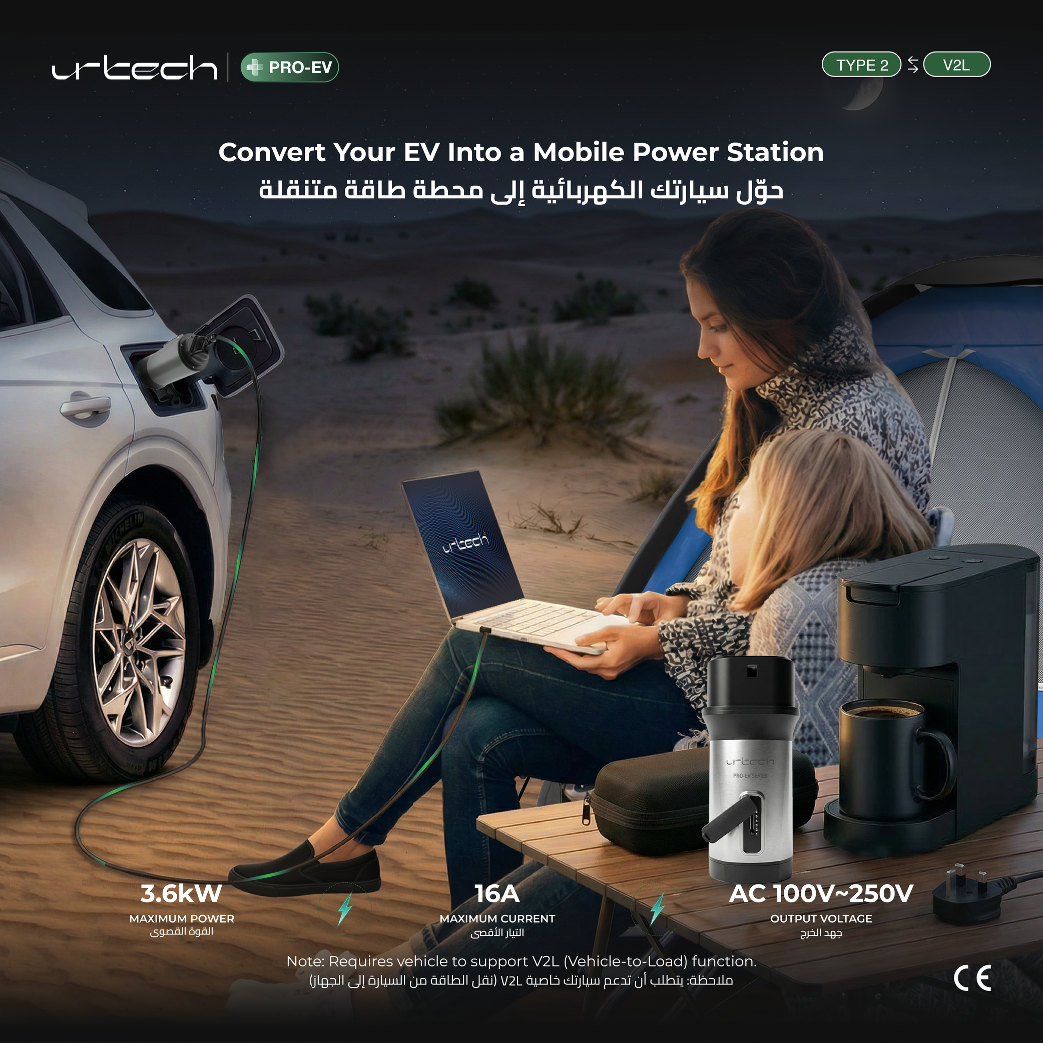 UrTech Type 2 V2L Adapter Transform Your EV Into a 3.6kW Mobile Power Station