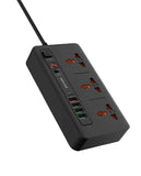 Porodo 3 AC 4 USB-A & USB-C PD 20W Multi-Port Super Hub 2M UK Black