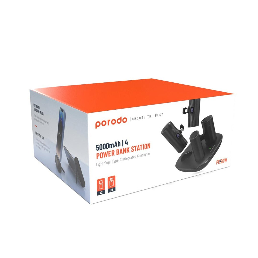 Porodo 5000mAh  4 Power Bank Station - Lightning / Type-C