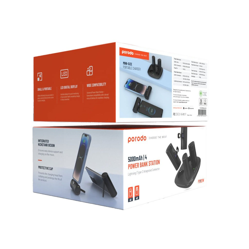 Porodo 5000mAh  4 Power Bank Station - Lightning / Type-C
