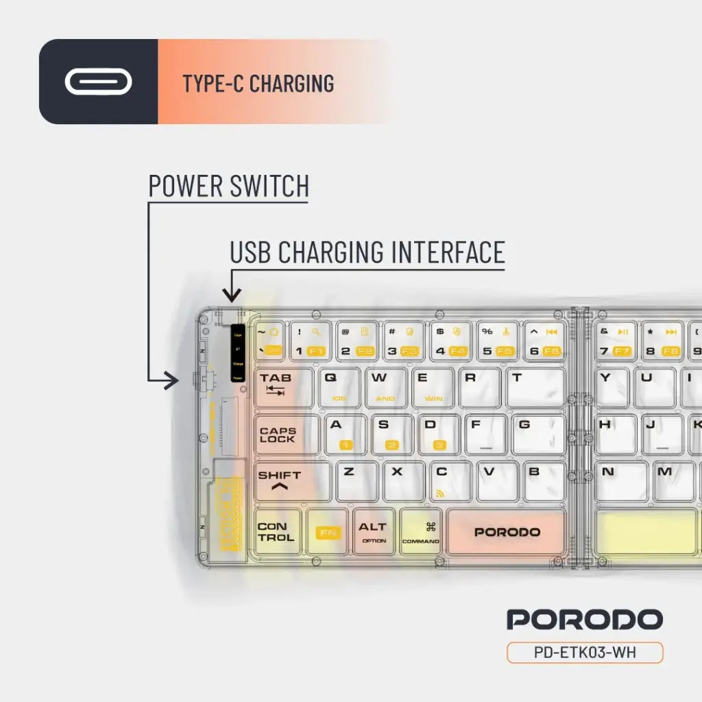 Porodo Crystal Shell Wireless Keyboard Porodo Crystal Shell Wireless Keyboard