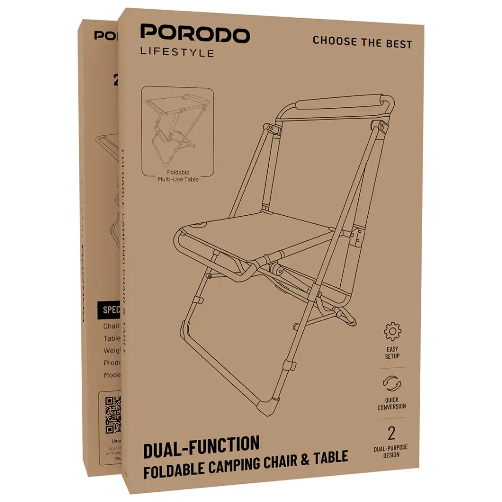 Porodo Lifestyle Dual-Function Foldable Camping Chair & Table Porodo Lifestyle Dual-Function Foldable Camping Chair & Table
