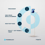Powerology Multi-Joint Floor Stand Metal Base Phone & Tablet - White