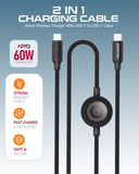 Moxedo 2 in 1 Charging Cable 60W PD Watch Wireless Charger with USB-C to USB-C