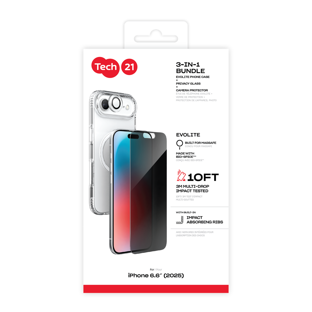 Tech21 iPhone 17 Series EvoLite MageSafe Case/ Impact Glass/ Camera Lens - Privacy Tech21 iPhone 17 Series EvoLite MageSafe Case/ Impact Glass/ Camera Lens - Privacy