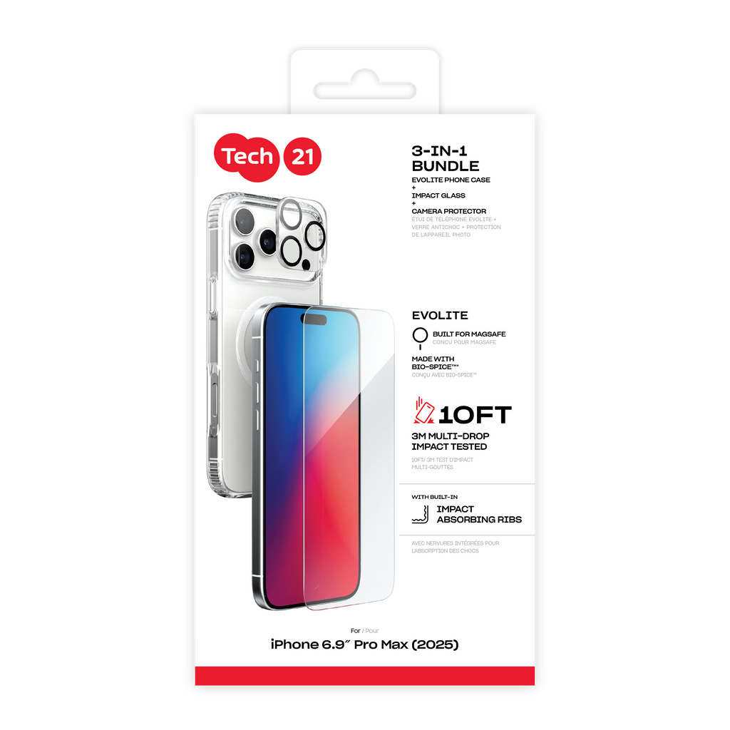 Tech21 iPhone 17 Series EvoLite MageSafe Case/ Impact Glass/ Camera Lens - Clear