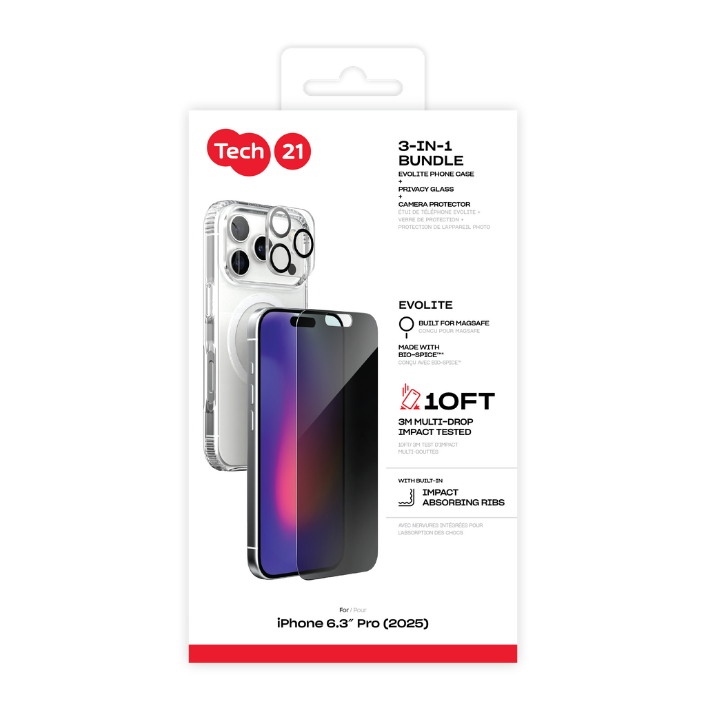 Tech21 iPhone 17 Series EvoLite MageSafe Case/ Impact Glass/ Camera Lens - Privacy Tech21 iPhone 17 Series EvoLite MageSafe Case/ Impact Glass/ Camera Lens - Privacy