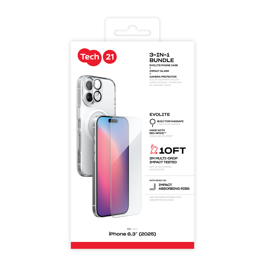 Tech21 iPhone 17 Series EvoLite MageSafe Case/ Impact Glass/ Camera Lens - Clear