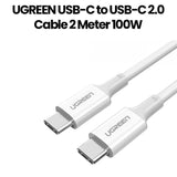 UGREEN USB-C 2.0 Male To USB-C 2.0 Male 3A Data Cable  White  (2m)