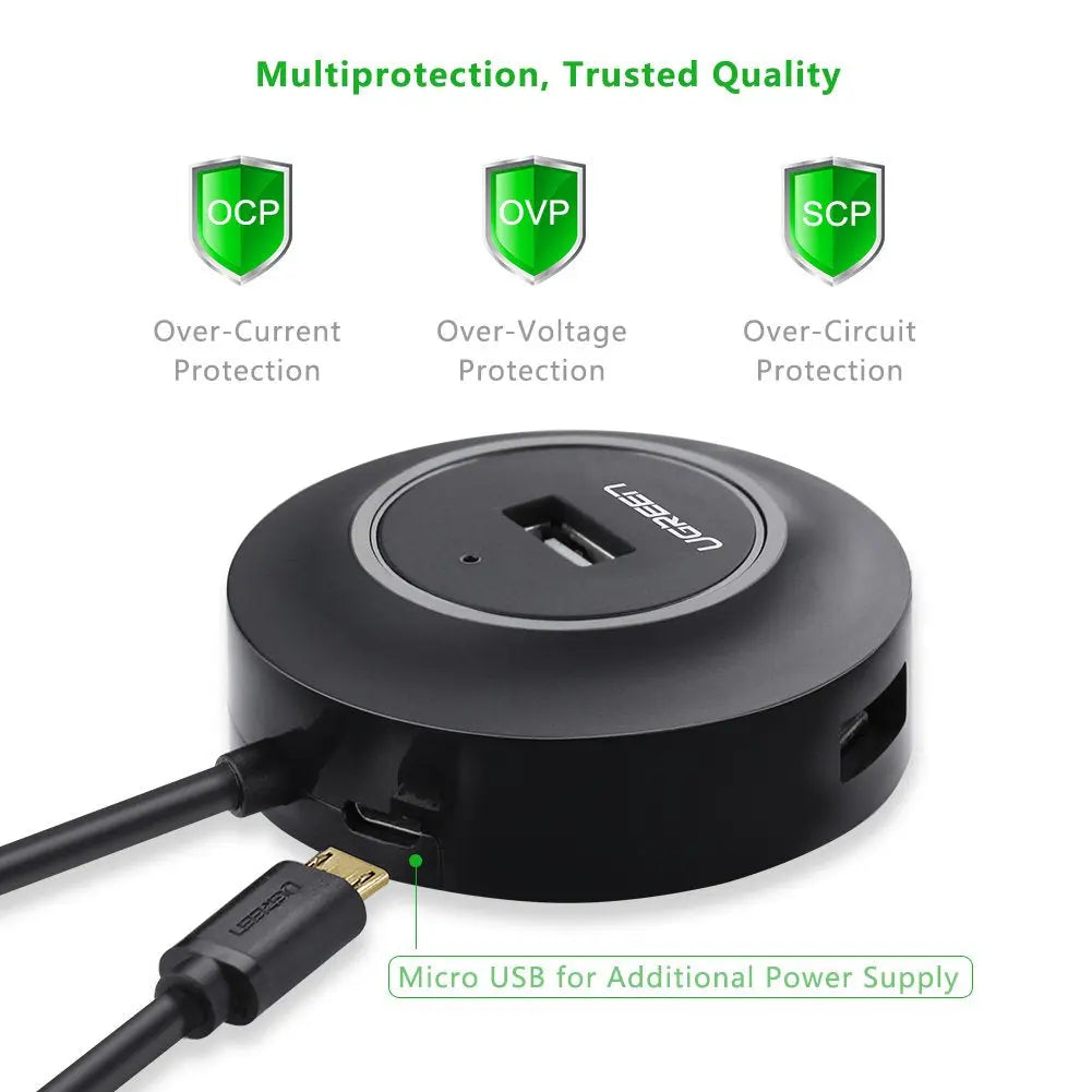 UGREEN 4-Port USB 2.0 Hub 1M USB Cable PC Cell Phone eReader UGREEN 4-Port USB 2.0 Hub 1M USB Cable PC Cell Phone eReader