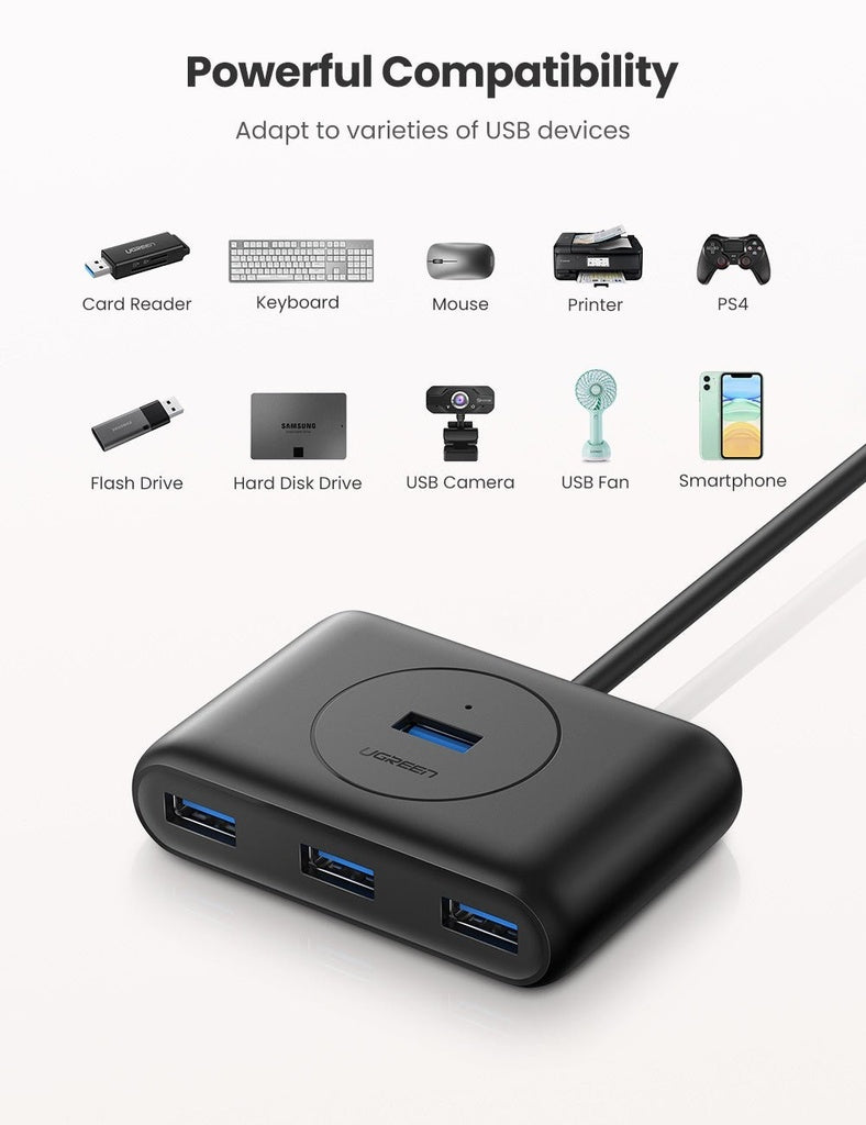 UGREEN 4-in-1 USB 3.0 Data Hub 1 meter cable (Black) UGREEN 4-in-1 USB 3.0 Data Hub 1 meter cable (Black)
