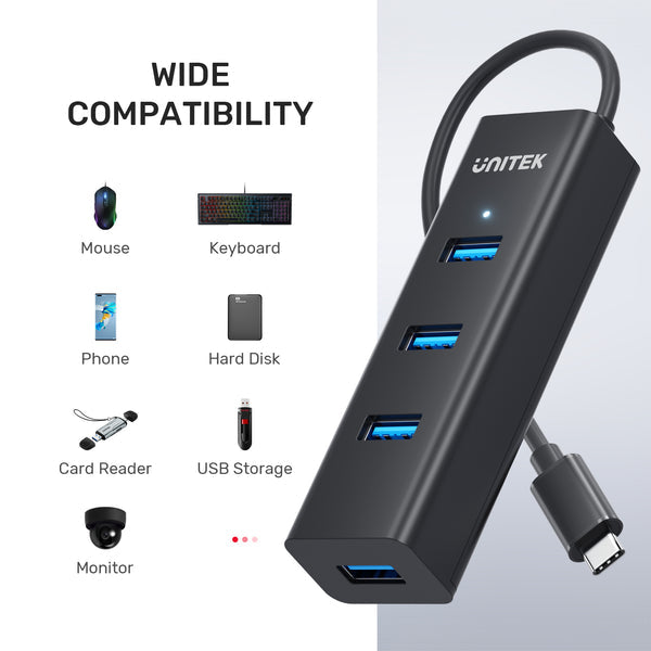 Unitek USB 3.0 USB-C to 4xUSB-A Hub 5Gbps Black Unitek USB 3.0 USB-C to 4xUSB-A Hub 5Gbps Black