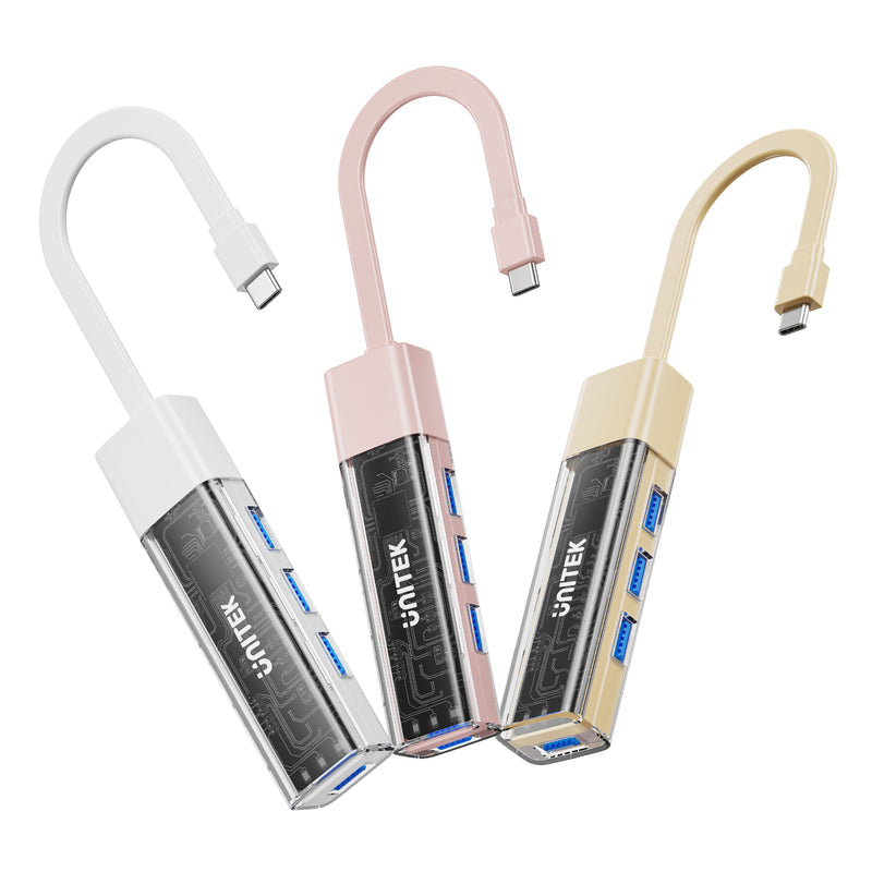 Unitek Bi-Directional USB-C/USB-A 5Gbps Hub (4xUSB-A) White With Detachable USB Cable Works with USB-A and USB-C