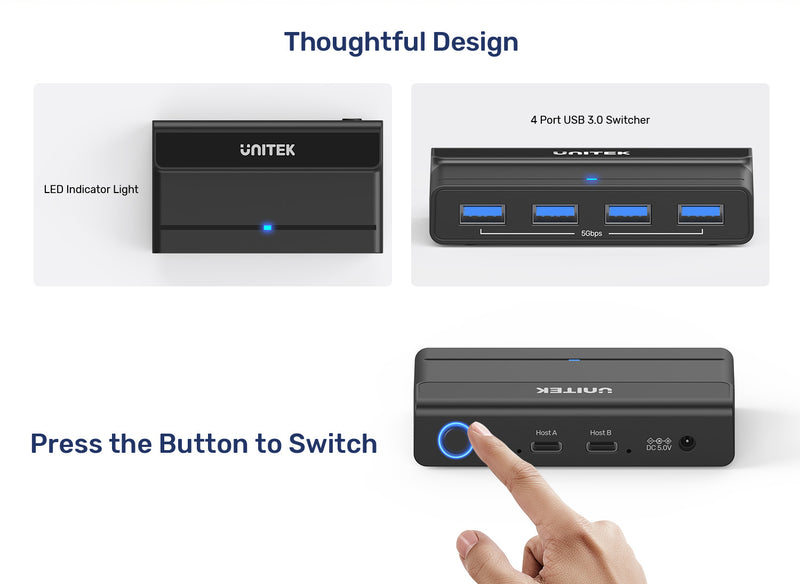 Unitek H1310A 4-Port USB3.0 Switch Box with USB-C 2-Port Input Unitek H1310A 4-Port USB3.0 Switch Box with USB-C 2-Port Input