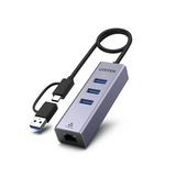 Unitek 4-in-1 USB-C 5Gbps Hub with USB-A Adapter (3-USB3.0 + Gigabit Ethernet) Space Grey