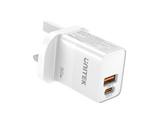 Unitek 20W 2-Port Wall Charger (USB-A QC + USB-C PD) Black and White