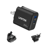 Unitek 35W Travel GaN Charger (USB-C PD + QC3.0) with US/EU/UK Plugs