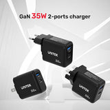 Unitek 35W Travel GaN Charger (USB-C PD + QC3.0) with US/EU/UK Plugs