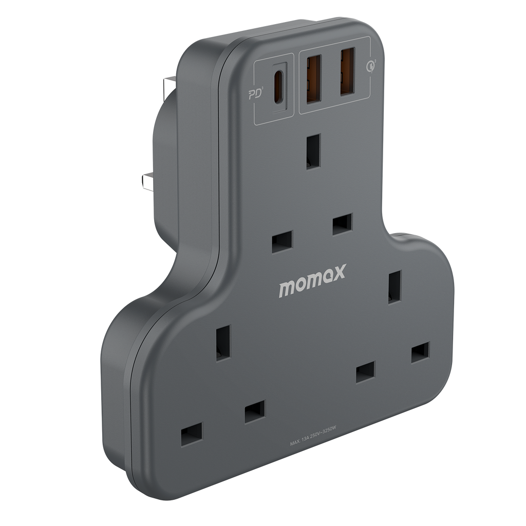 Momax Oneplug 3-Outlet T-Shaped Extension Socket With USB