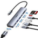 BENFEI 7 in 1 USB C Hub with HDMI 4K 60Hz 2 USB A 2 USB C Data 100W Charge SD TF Card Tangle Free Cable