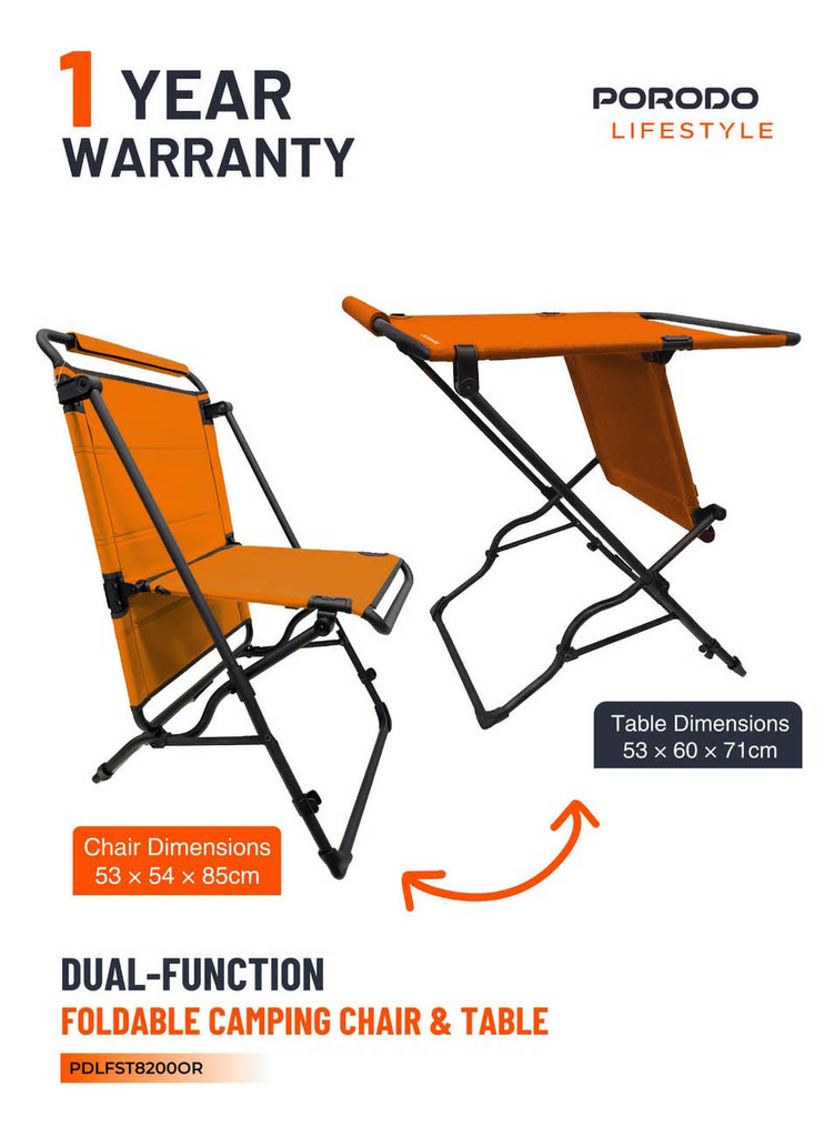 Porodo Lifestyle Dual-Function Foldable Camping Chair & Table Porodo Lifestyle Dual-Function Foldable Camping Chair & Table