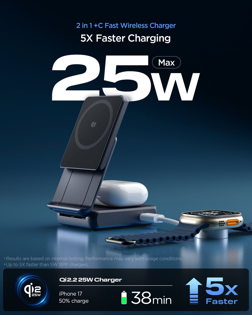Spigen Essential MagFit Qi2.2 2-in-1+C Wireless Charger - Black Spigen Essential MagFit Qi2.2 2-in-1+C Wireless Charger - Black